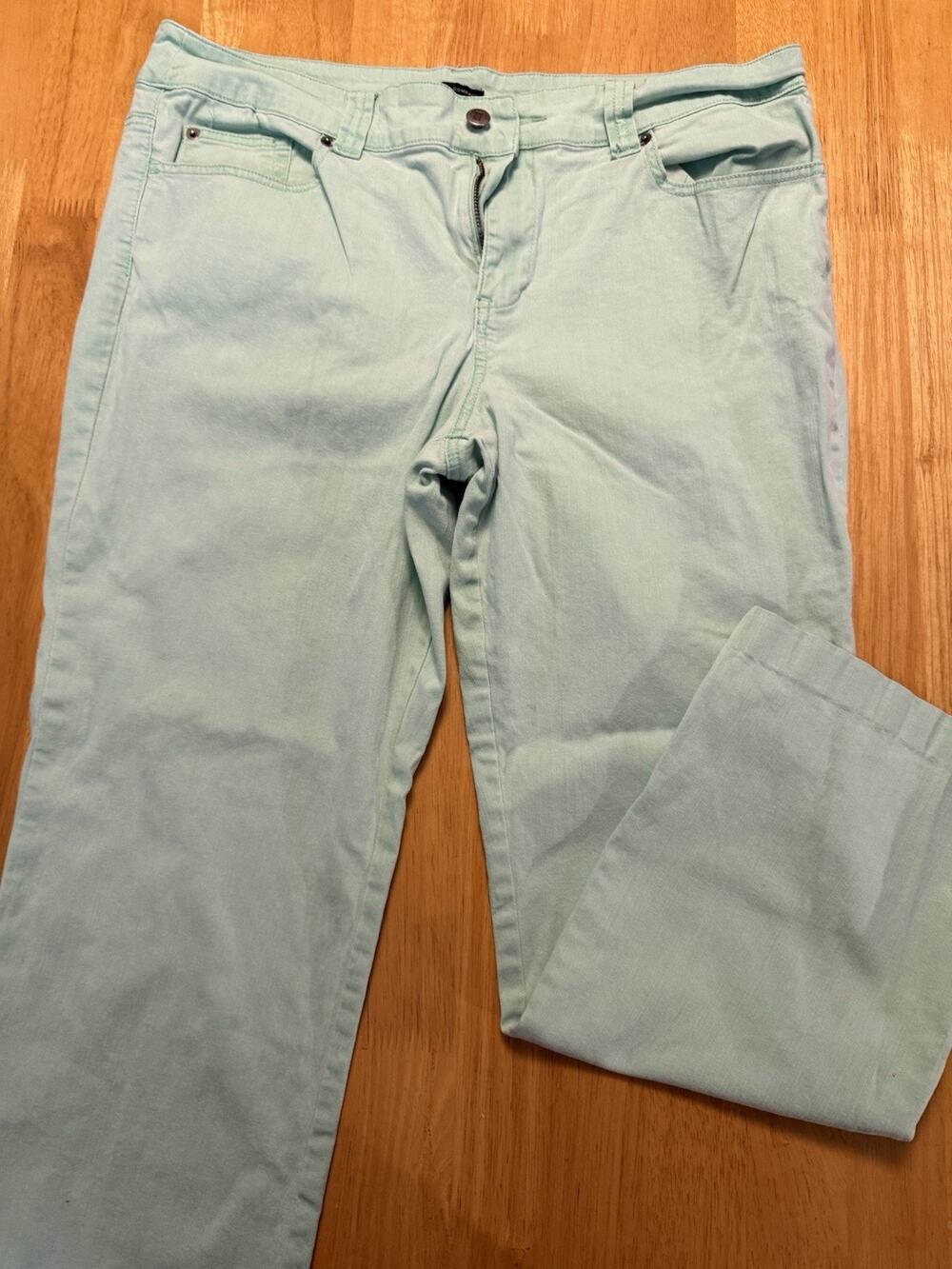New York & Company Womens 16 Mint Green Stretch Cotton Pants Straight Leg